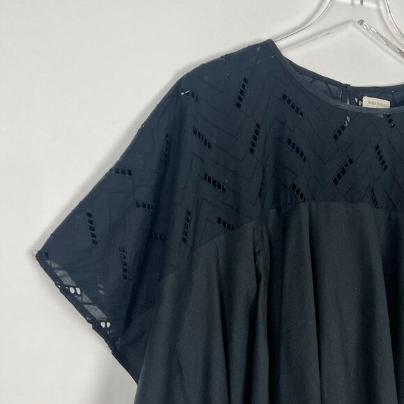 World Market Layla Blouse Womens One Size Black Windowpane Eyelet Peasant Top - Picture 3 of 14